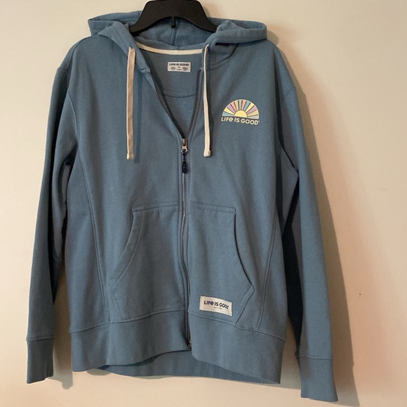 Life Is Good simply true zip HERE COMES THE SUN hoodie jacket blue Medium NWT - Picture 2 of 7